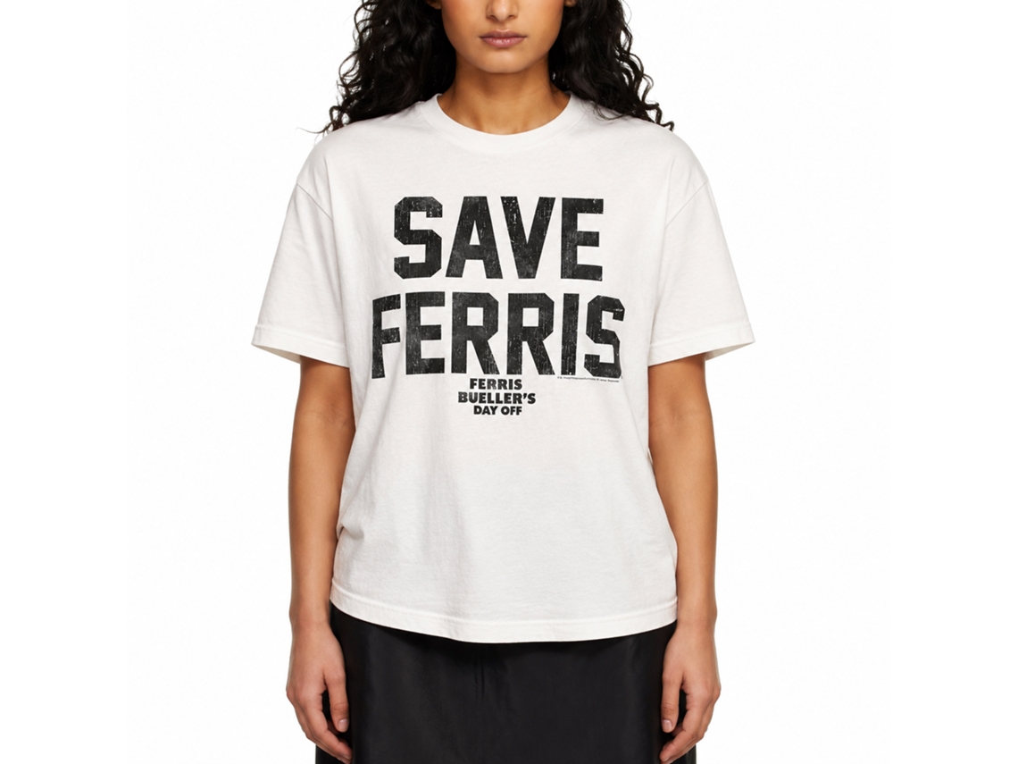 Rockinstone Ferris Bueller's Day Off Save Ferris Again White Adult T-shirt Size:s