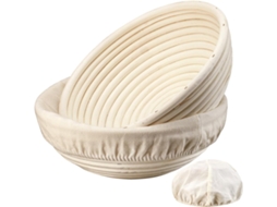 Conjunto De 2 Cestos Banneton Para Pão Artesanal, Em Linho E Rattan Natural, 23 Cm, Formato Redondo, Com Forro De Linho