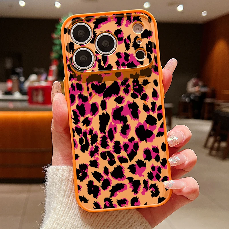 Capa Magnética Para Iphone 17 Pro Max Com Estampa De Leopardo (laranja), Resistente A Impactos.