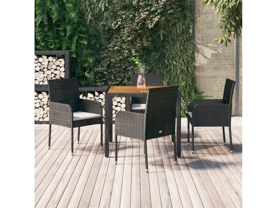 Vidaxl 5 Pcs Conjunto De Jantar P/ Jardim C/ Almofadões Vime Pe Preto