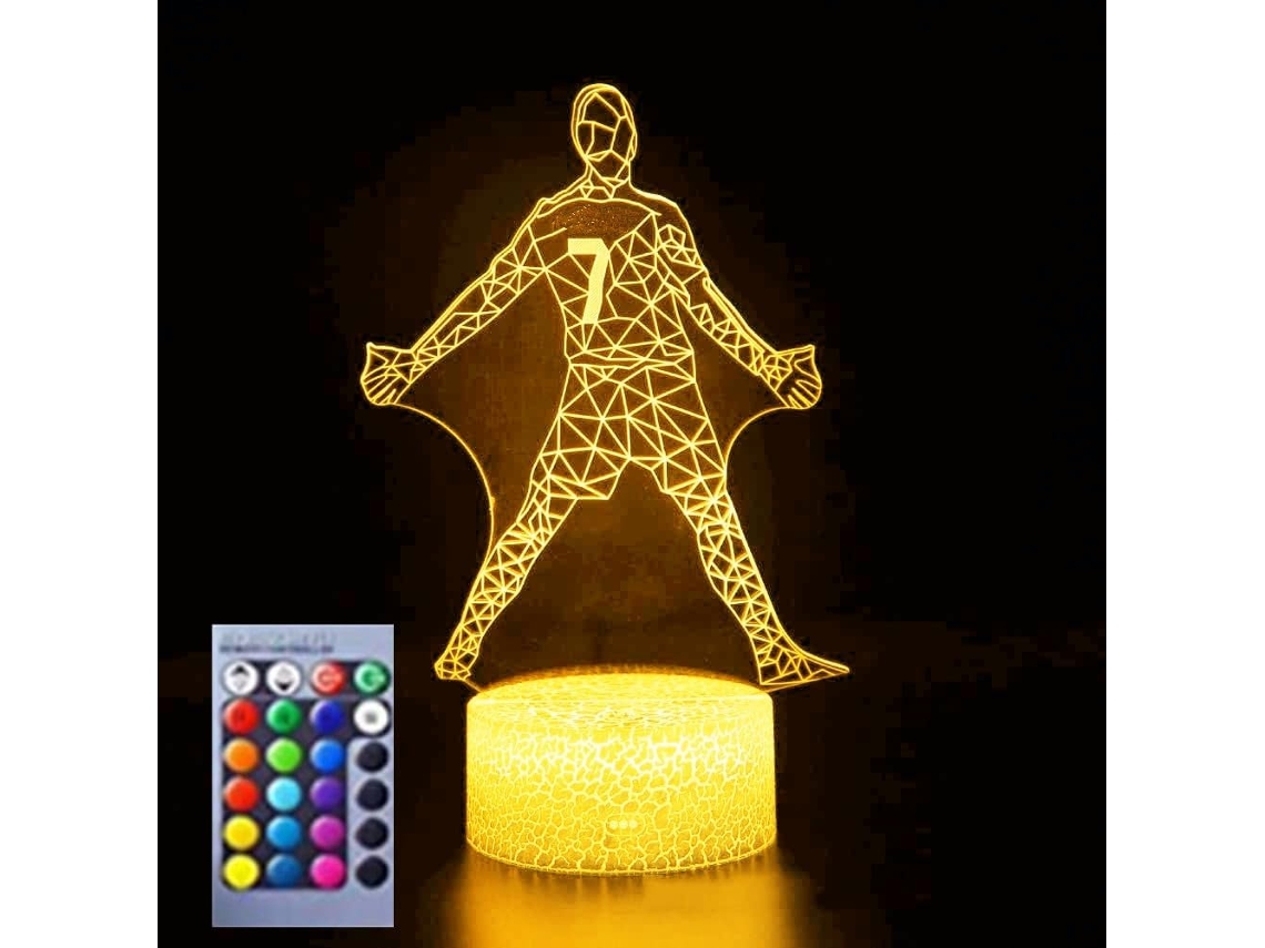 Luminária Noturna 3d de Futebol com Ilusão Ótica, 16 Cores Mutáveis, Decoração de Mesa, Base Plana em Acrílico Abs, Cabo Usb, Brinquedo BRILVIBERA
