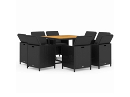 Maison Exclusive - 9 Pcs Conjunto De Jantar P/ Jardim C/ Almofadões Vime Pe Preto