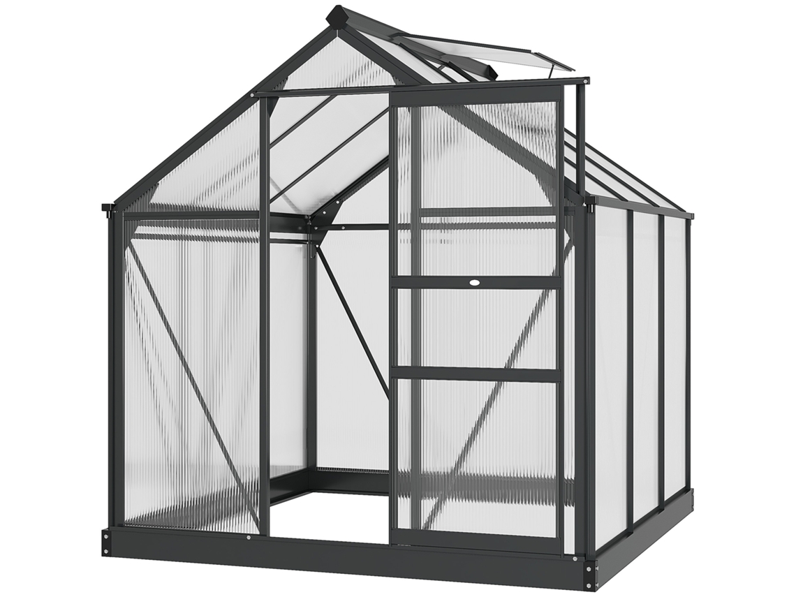 Estufa de jardim de policarbonato 3,65m² 190x192x201cm resistente UV base reforçada calha cinza BTFORUS