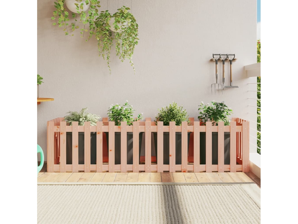 Vidaxl Canteiro Elevado C/ Design De Cerca 200x50x50cm Madeira Douglas