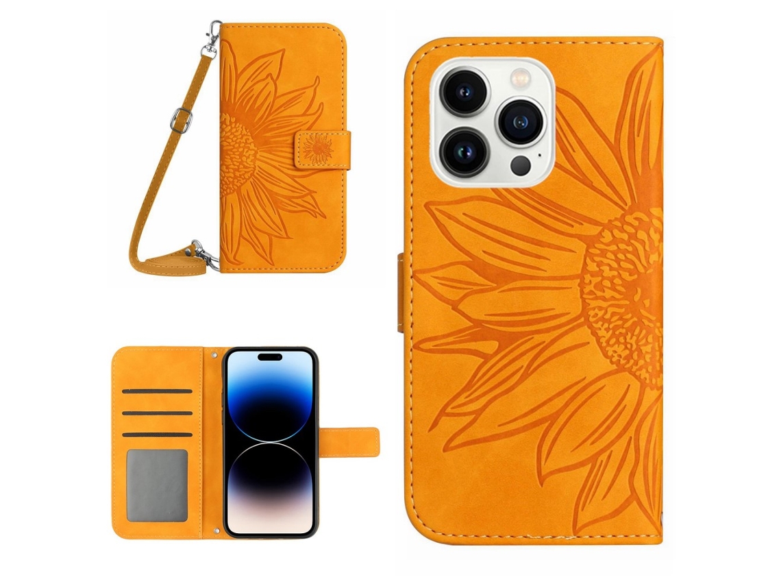 Capa Para Iphone 14 Pro Max Pele Sintética Anti-choque Amarelo