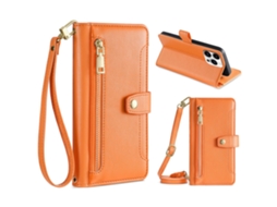 Capa Pega Para Iphone 15 Pro Pele Sintética Com Porta-cartões Laranja