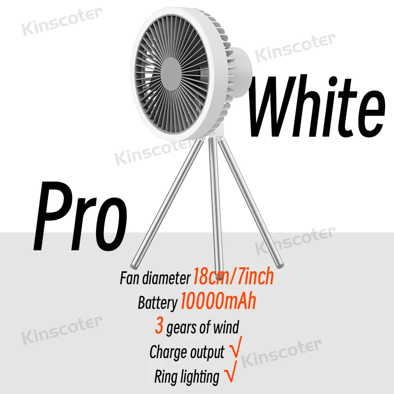 Ventilador de Camping, Ventilador de Mesa Portátil Recarregável com Circulação de Luz Led MDUG (white Pro)