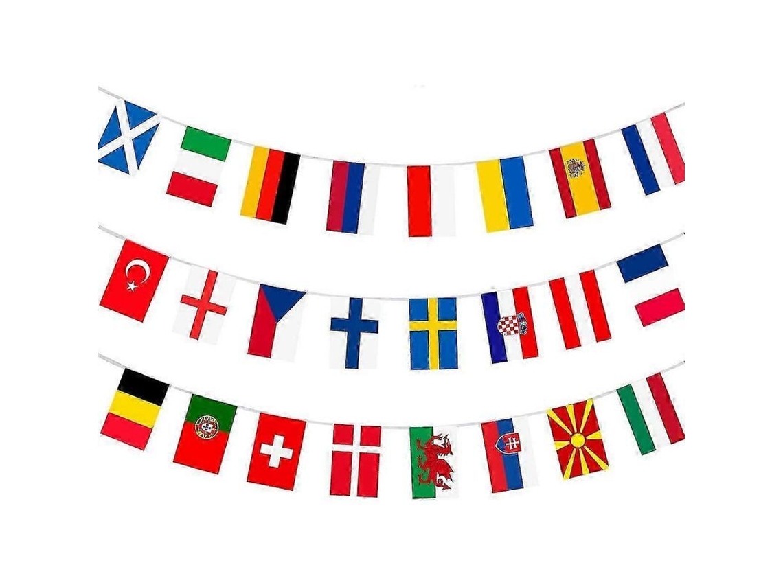 Cadeia De Bandeiras Decorativa Com 24 Países Do Campeonato Europeu De Futebol, 9m, Poliéster, 28x20cm