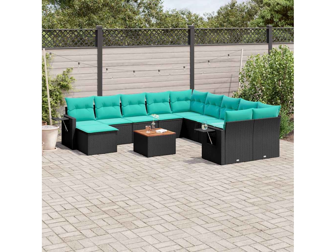 Vidaxl Conjunto De Sofá De Jardim Com 12 Peças E Almofadas Em Rattan Sintético Preto