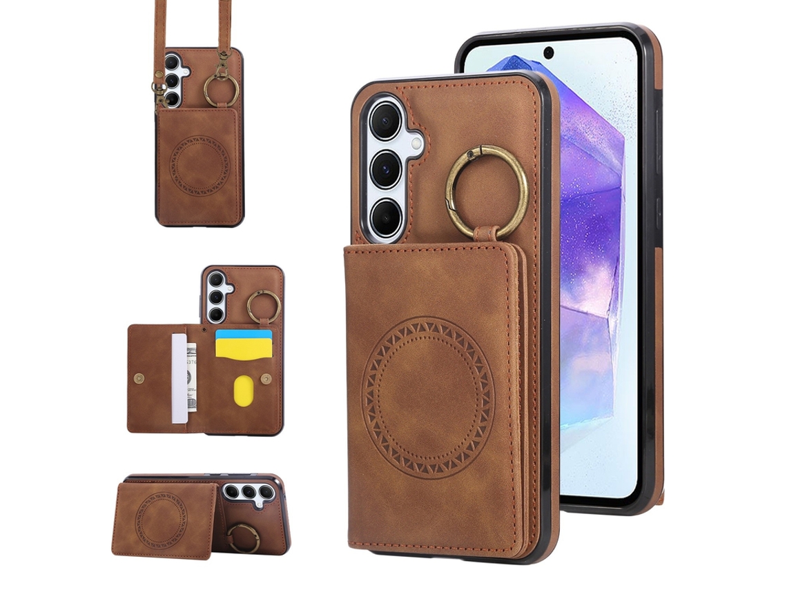 Capa Para Samsung Galaxy A56 5g Anel Protetor Lente Carteira Castanho Czhhmart