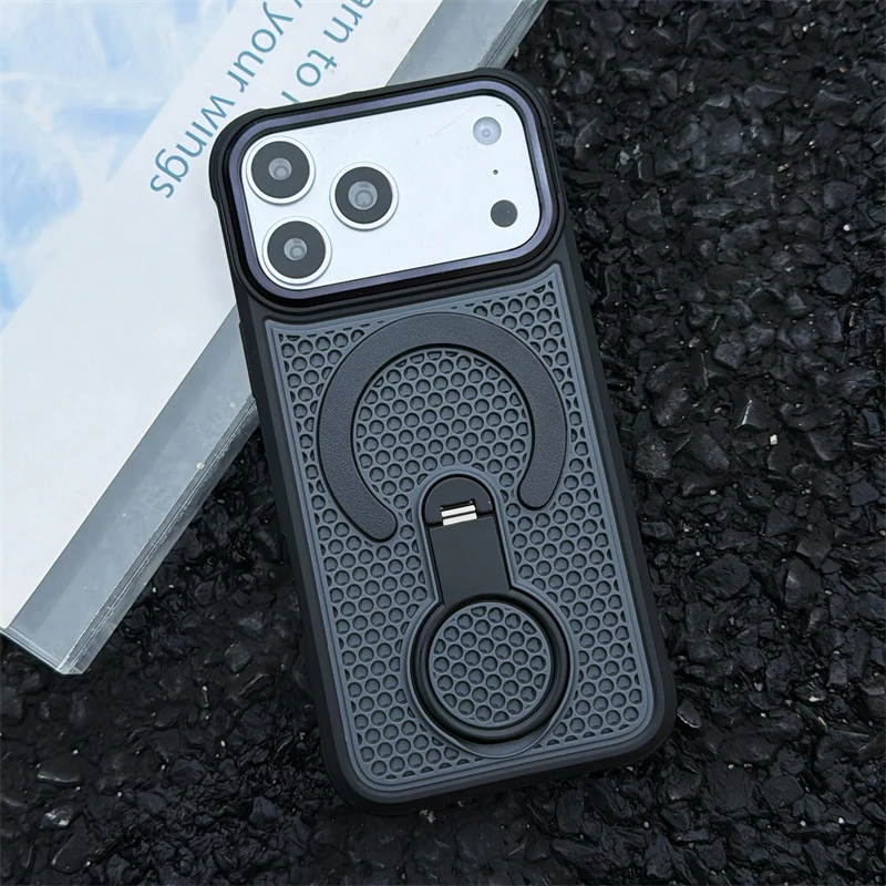 Capa Protetora Magnética Com Suporte De Anel Giratório 360° E Dissipação De Calor (preta) Para Iphone 13 Pro