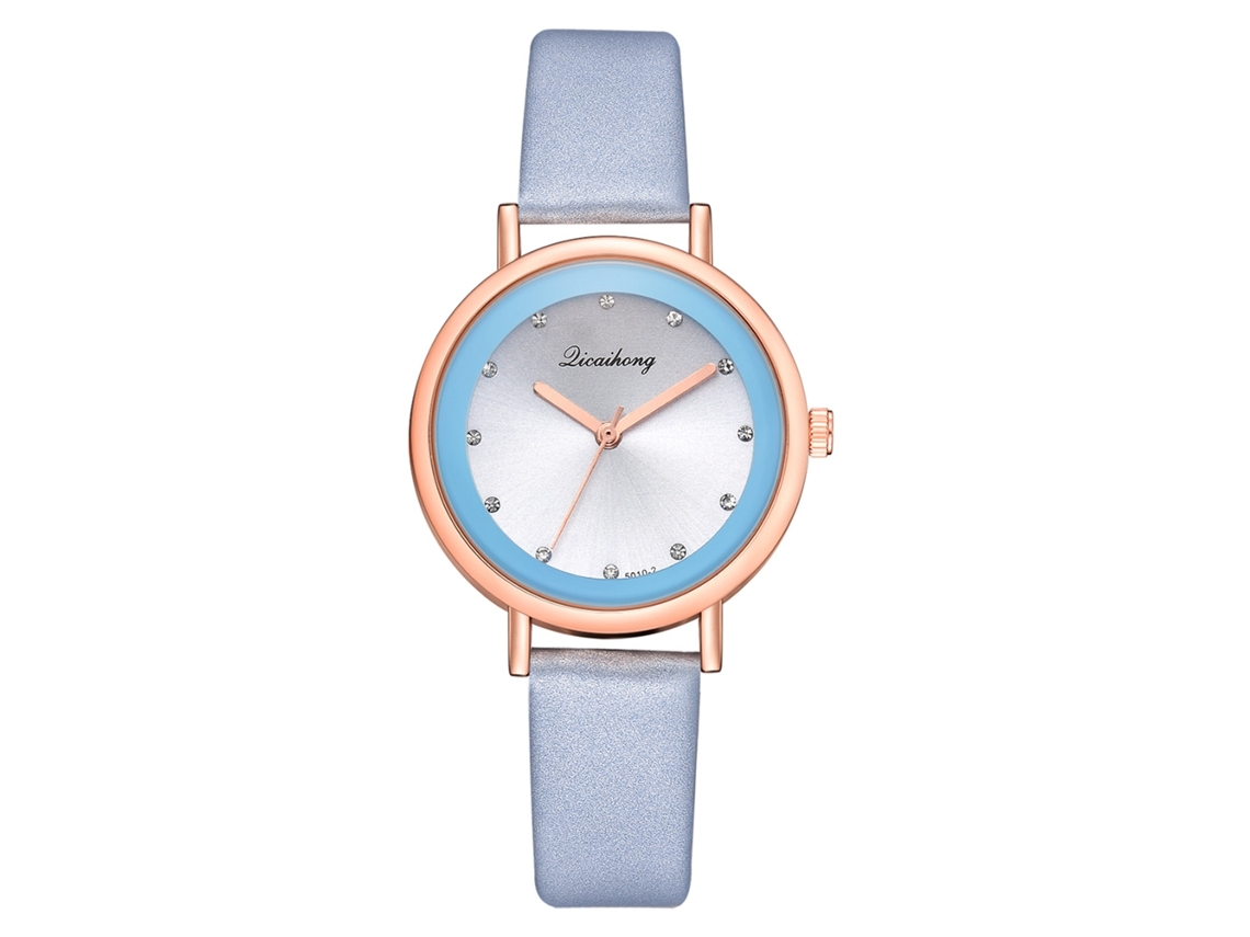 Relógio de Pulso Feminino de Moda com Pulseira de Couro Pu e Strass Azul