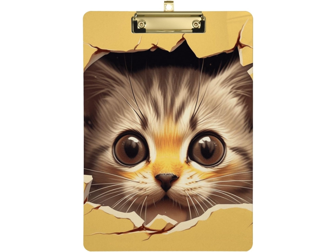 Prancheta personalizada em acrílico com pelo de gatinho, ideal para salas de aula e escolas primárias.