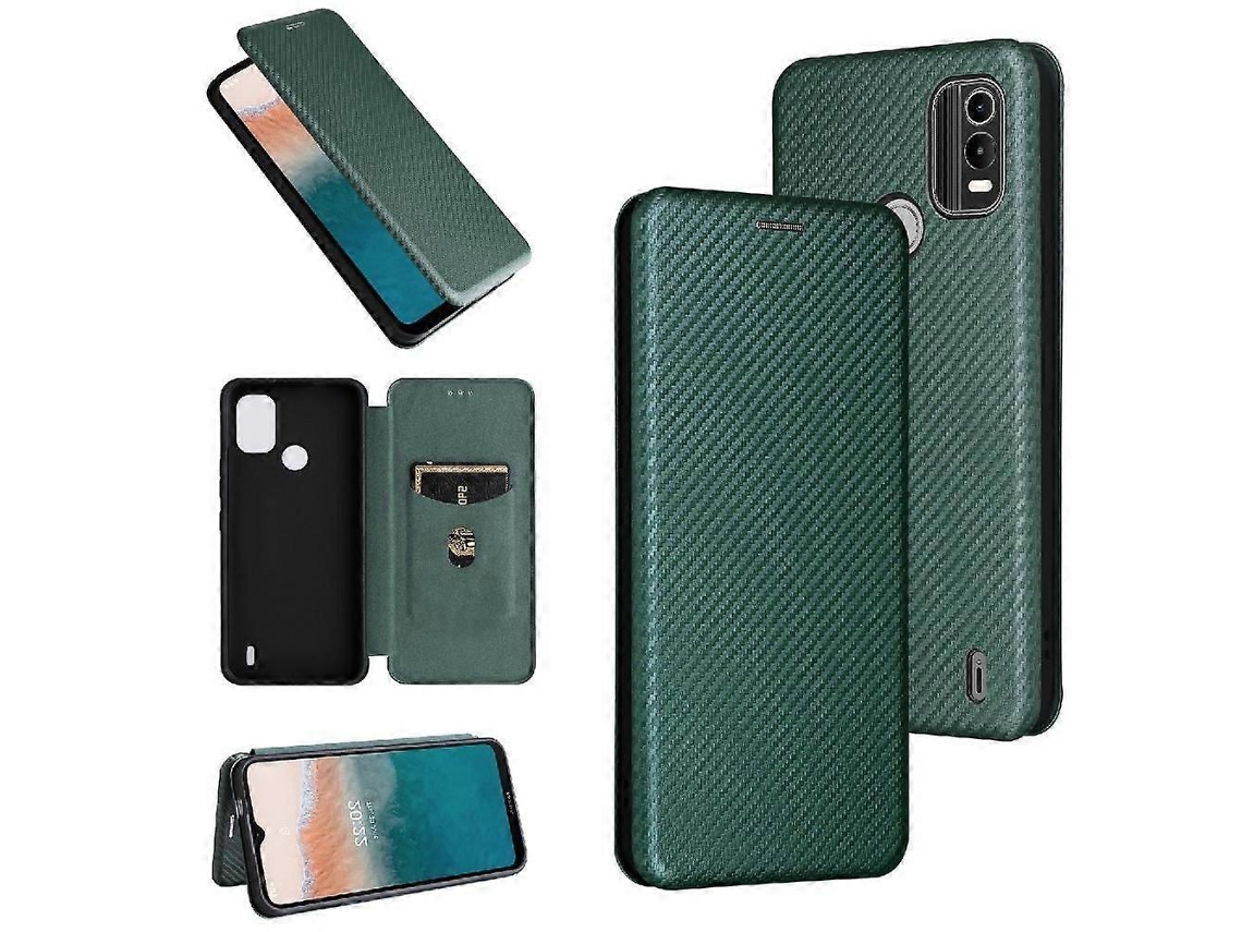 Capa Para Nokia C21 Plus Com Suporte Para Cartões E Proteção Total, Capa Flip De Couro Com Suporte Magnético De Fibra De Carbono