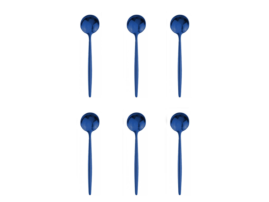 (azul) Conjunto De 6 Colheres Pequenas De Aço Inoxidável, Colheres Pretas E Douradas