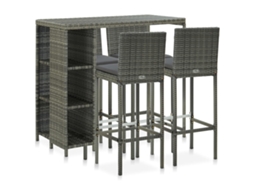 Vidaxl 5 Pcs Conjunto De Bar P/ Jardim C/ Almofadões Vime Pe Cinzento