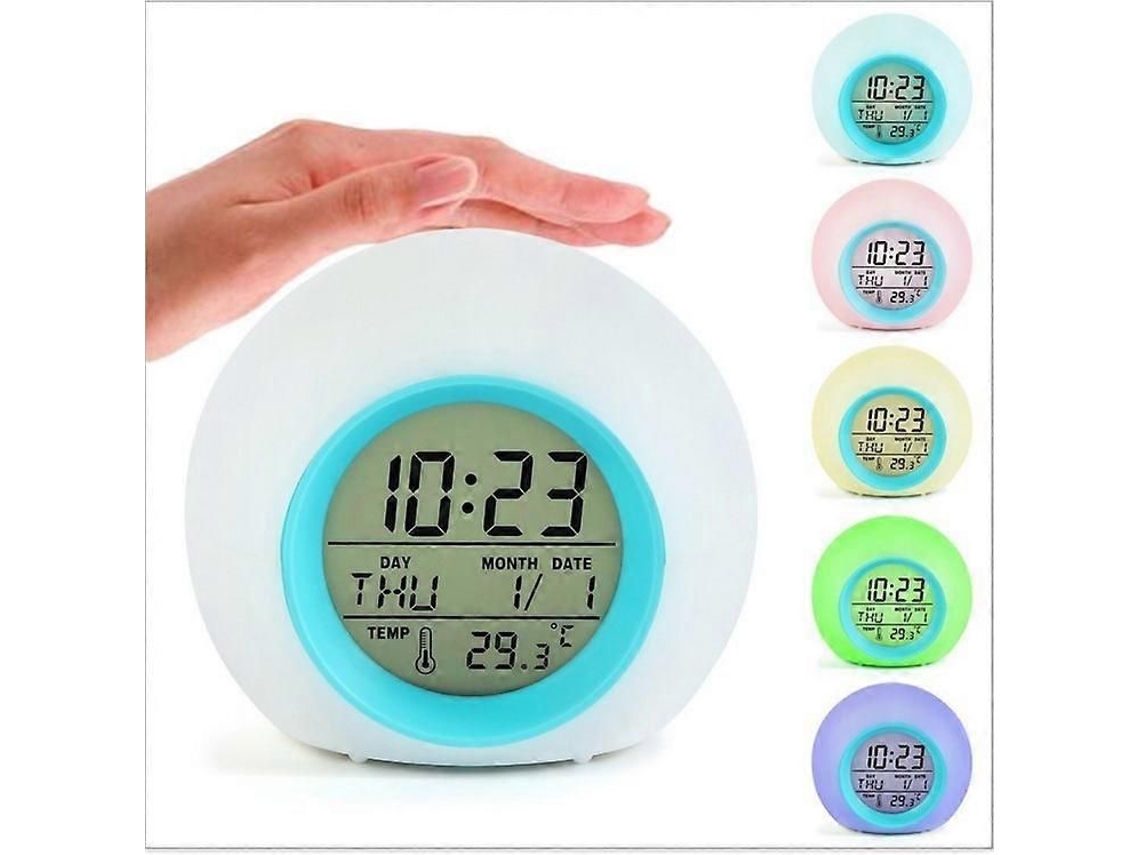 Despertador Digital Infantil Com 7 Cores, Calendário E Termômetro. Relógio Redondo Criativo Luz No Turna Led Para Crianças.