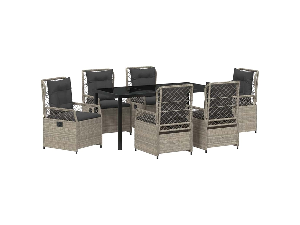 Conjunto Jantar para Jardim 7 Peças Cinzento Claro Vime Pe MAISON EXCLUSIVE