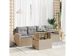 Vidaxl 5 Pcs Conjunto De Sofás P/ Jardim Com Almofadões Vime Pe Bege
