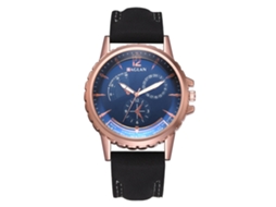 Relógio masculino de quartzo com pulseira de PU, estilo casual e elegante para negócios, preto e azul.