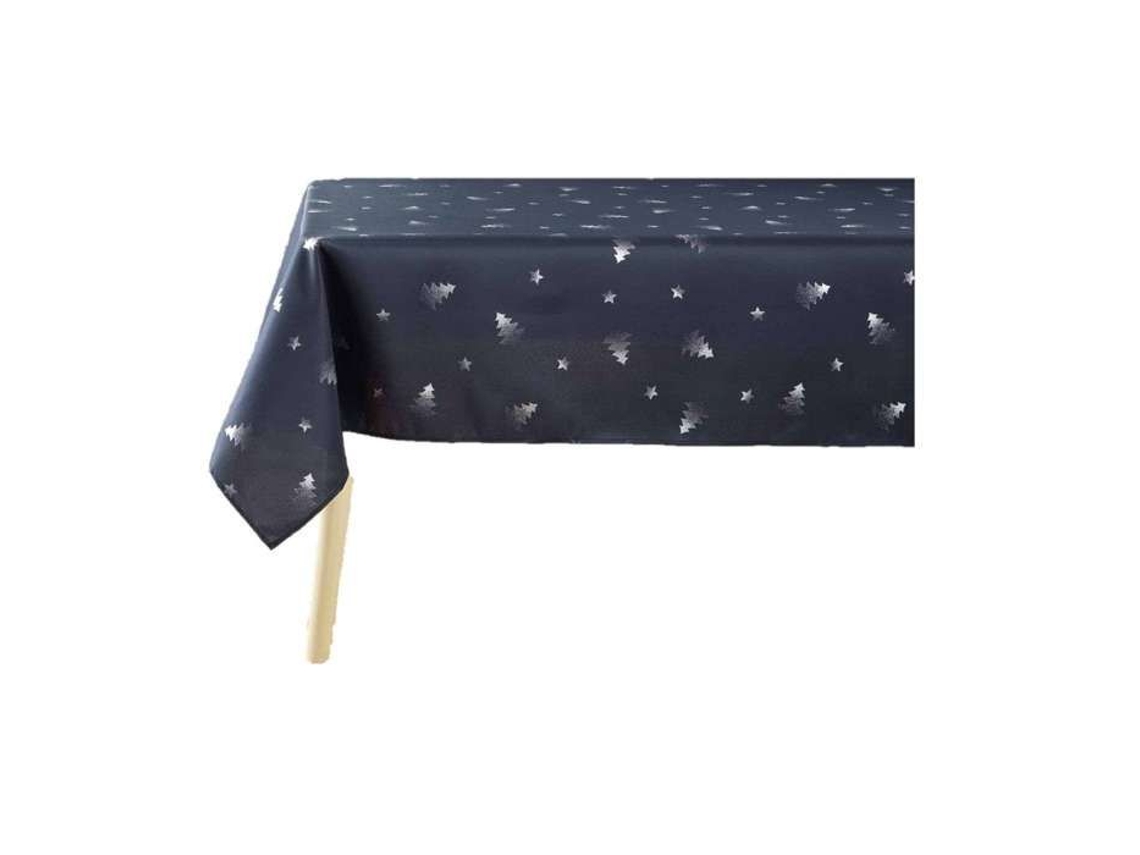 Doçura De Interior - Toalha Retangular Antitabela E Anti-amarrotamento Impressa Com Pinheiros - L. 150 X L. 300 Cm - Azul E Prata