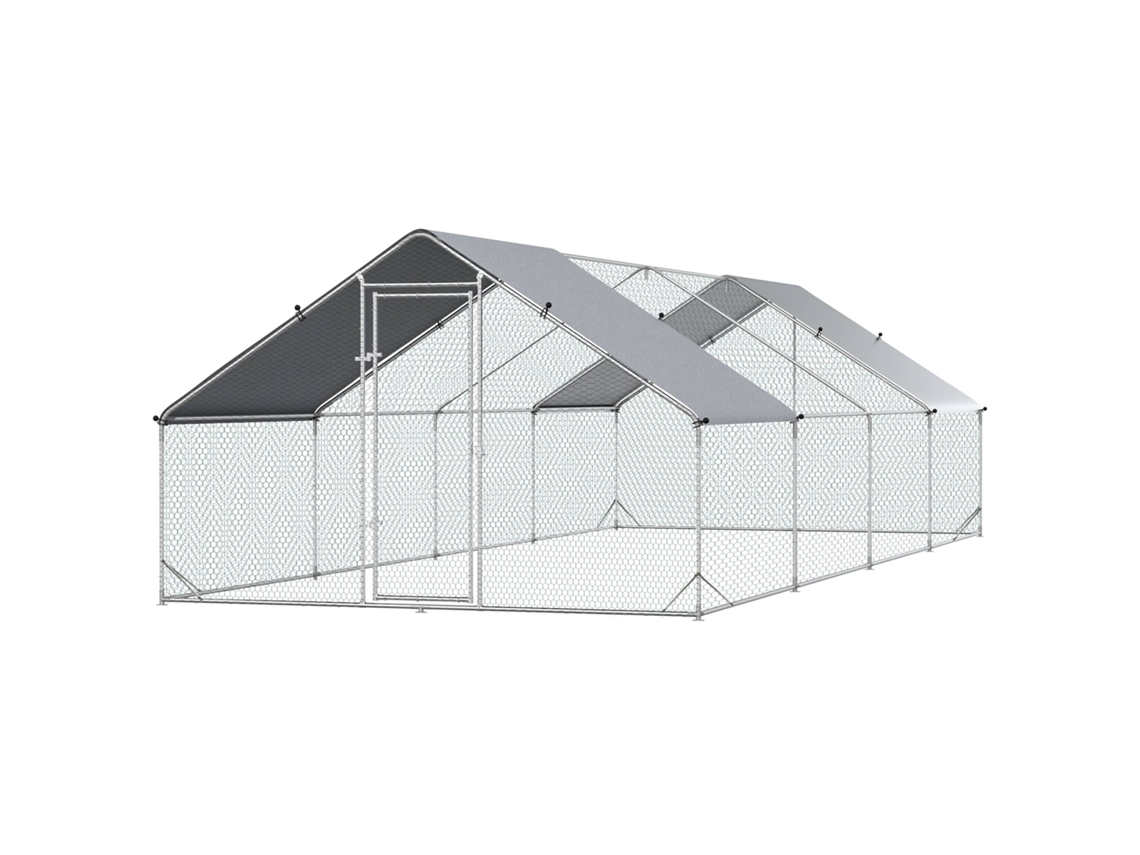 Galinheiro Exterior Aço Galvanizado 3x8x2m (para 16 24 Galinhas, Teto Pe, Fechadura, Coelhos)