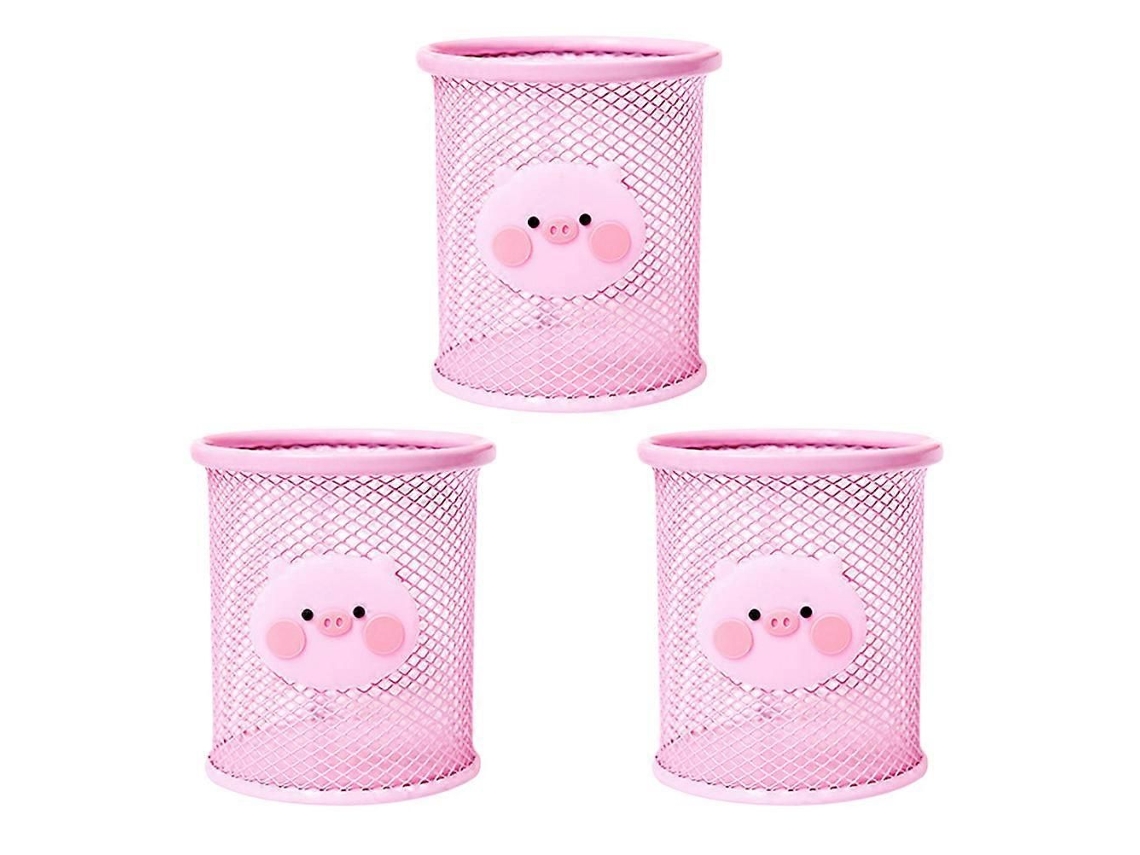 3 Porta-lápis E Canetas Rosa Com Compartimentos