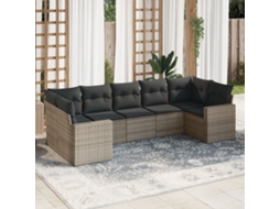 Vidaxl 7 Pcs Conjunto Sofás P/ Jardim C/ Almofadões Vime Pe Cinzento