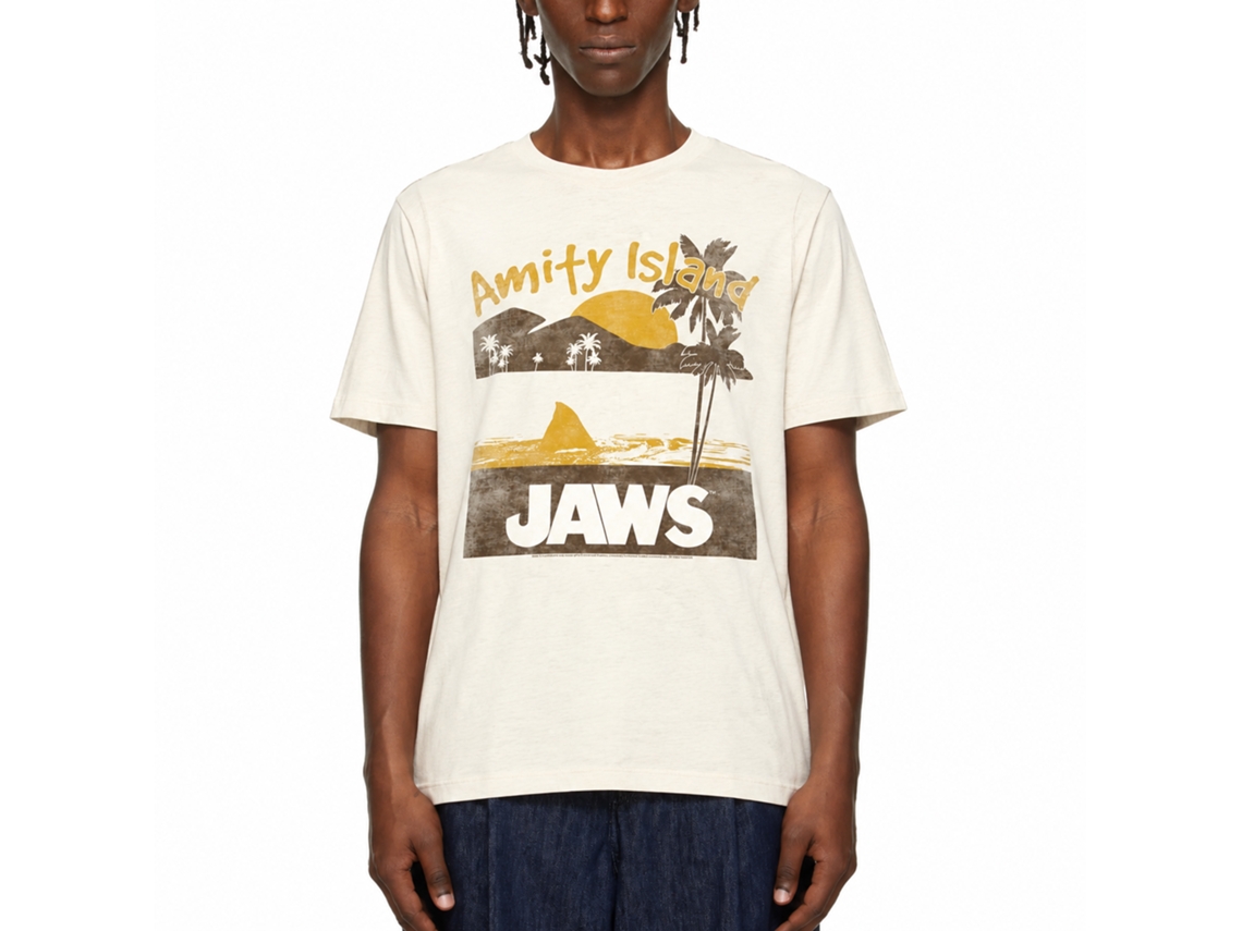 Rockinstone Jaws Movie Random Solid Natural Adult T-shirt Size:m