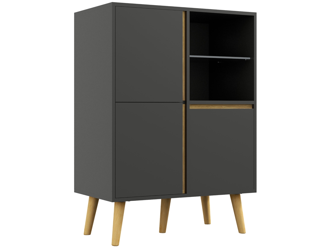 Meuble De Arrumação Design Modene Avec Prateleiras Ajustávels Et Pieds En Madeira Maciça 70 X 40 X 96,1 Cm Cinzento Foncé