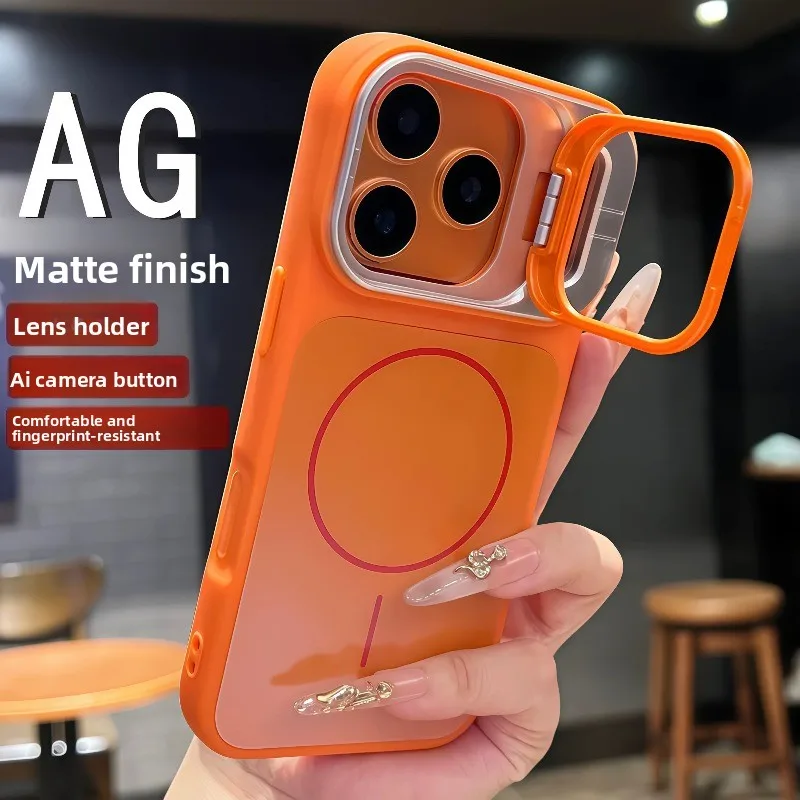 Capa Magnética Fosca Para Celular Com Suporte Dobrável Para Câmera (laranja, Para Iphone 15)