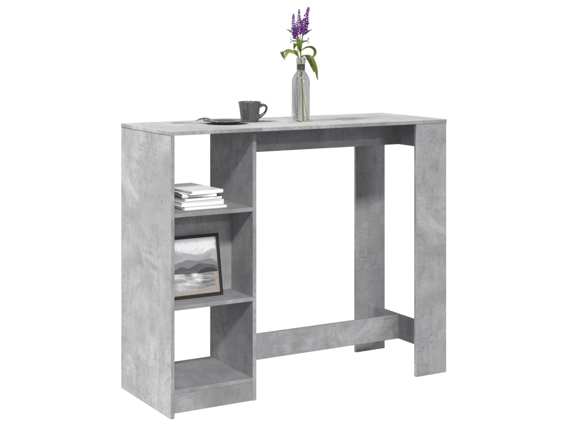 Vidaxl Mesa De Bar C/ Prateleiras Derivados De Madeira Cinza Cimento