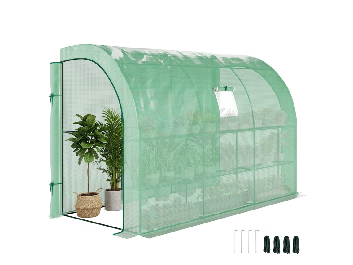Verde Estufa Com 3 Níveis E Cobertura Anti-uv Com Portas Ziper