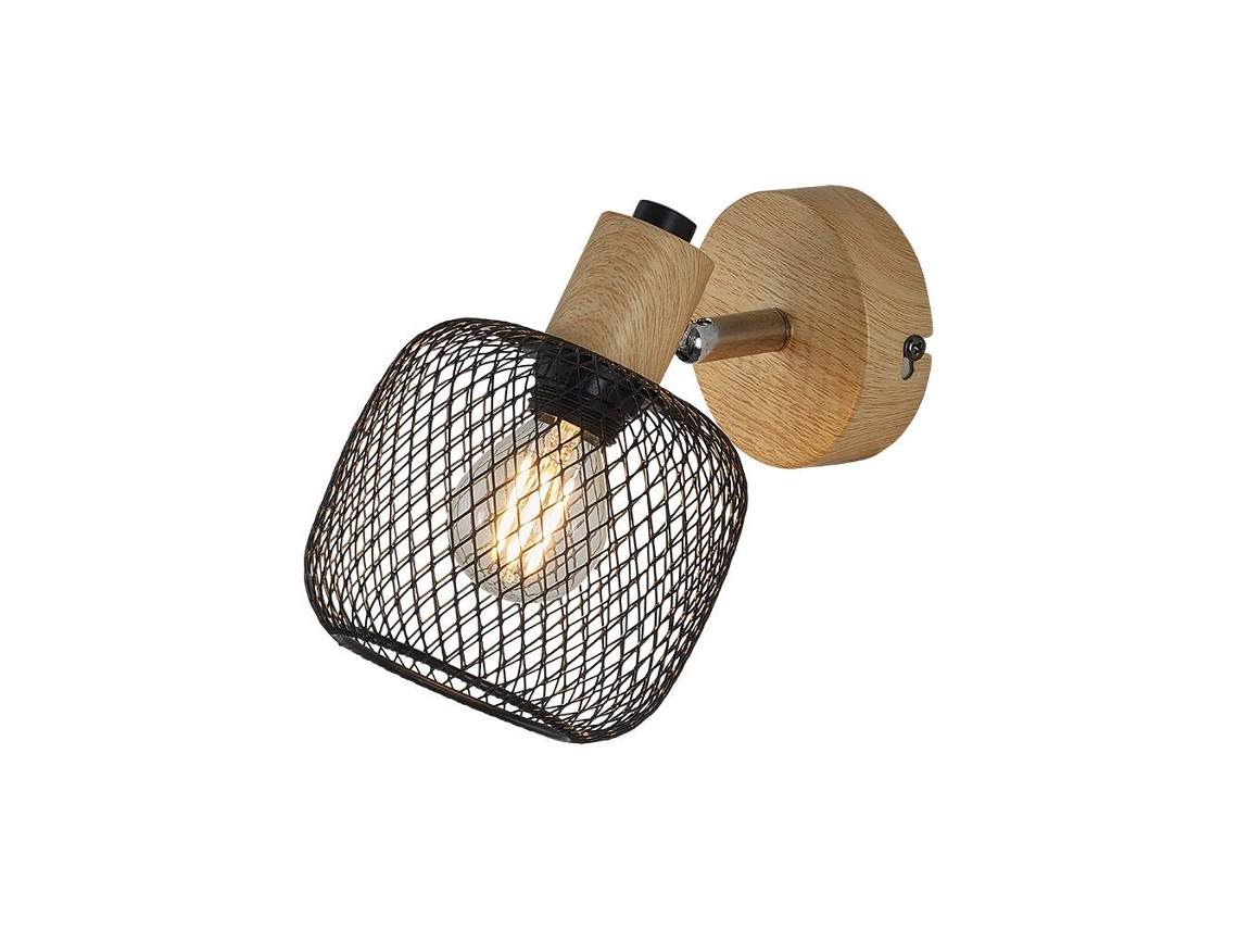 Aplique De Parede Led 1xe14 23w Ip20 Preto E Madeira Braytron