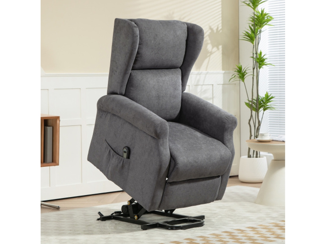 Poltrona Elétrica Reclinável Com Altura Ajustável, Tecido Com Textura De Linho, Bolsos Laterais E Controle Remoto. Loja BAGOLY