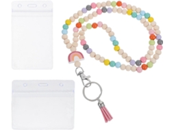 Cordão Porta Crachá De Madeira Com Contas Boho E Borla, Chaveiro De Liga De Zinco E Porta Crachá Transparente Para
