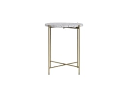 Mesa lateral redonda de terrazzo e metal dourado com 40 cm de diâmetro Mezzo MILIBOO