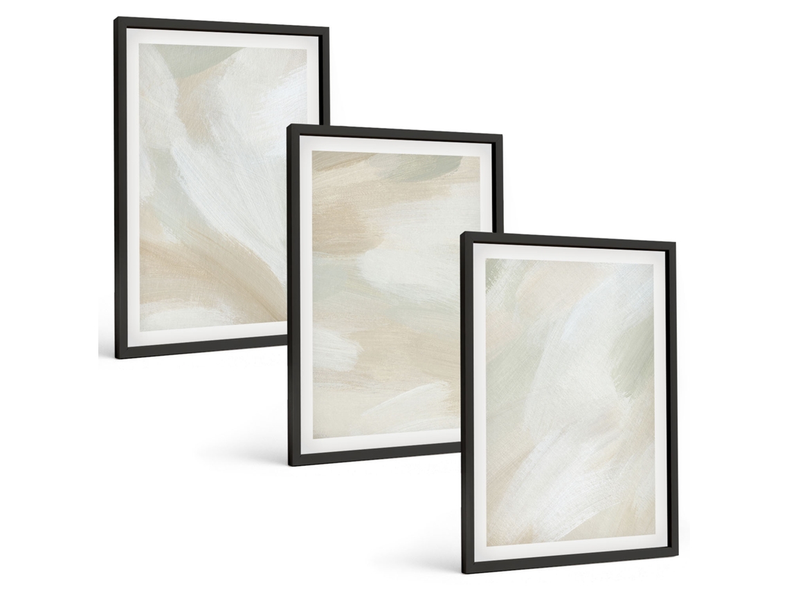 Pinturas Murais Modernas Texturas Pictóricas, Tinta, Minimalismo Moldura Preta Quadros Para A Sala De Estar Espelharte (3 Piezas De 40x60 Cm)