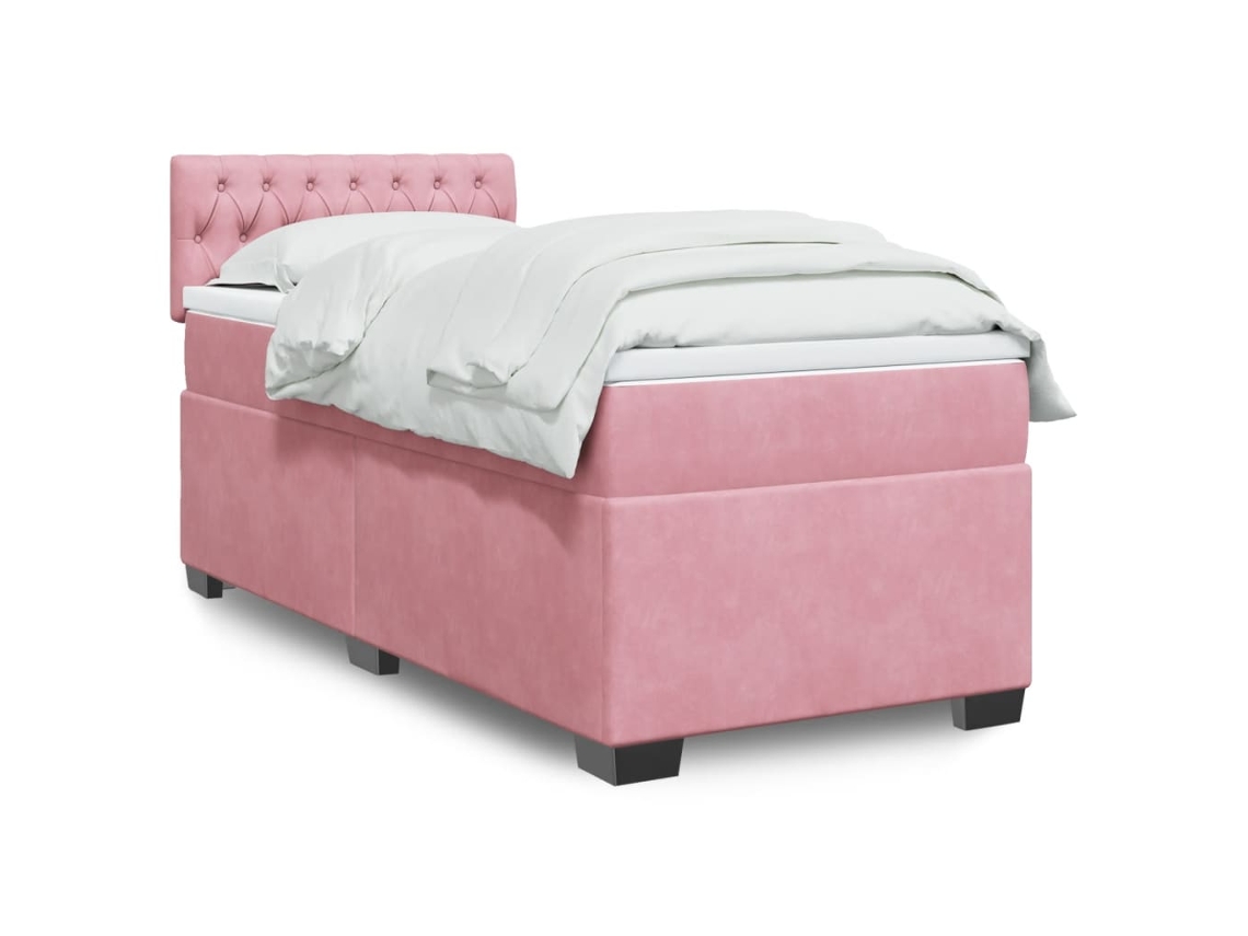 Vidaxl Cama Com Molas/colchão 100x200 Cm Veludo Rosa