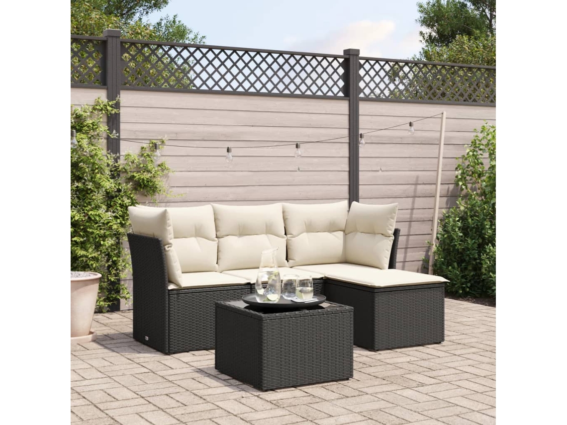 5 Pcs Conjunto Sofás De Jardim Com Almofadões Vime Pe Preto Dkd Home Decor