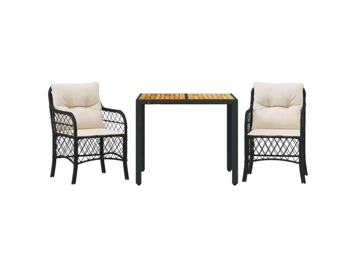 3 Pcs Conjunto de Bistrô com Almofadões Vime Pe Preto MAISON EXCLUSIVE