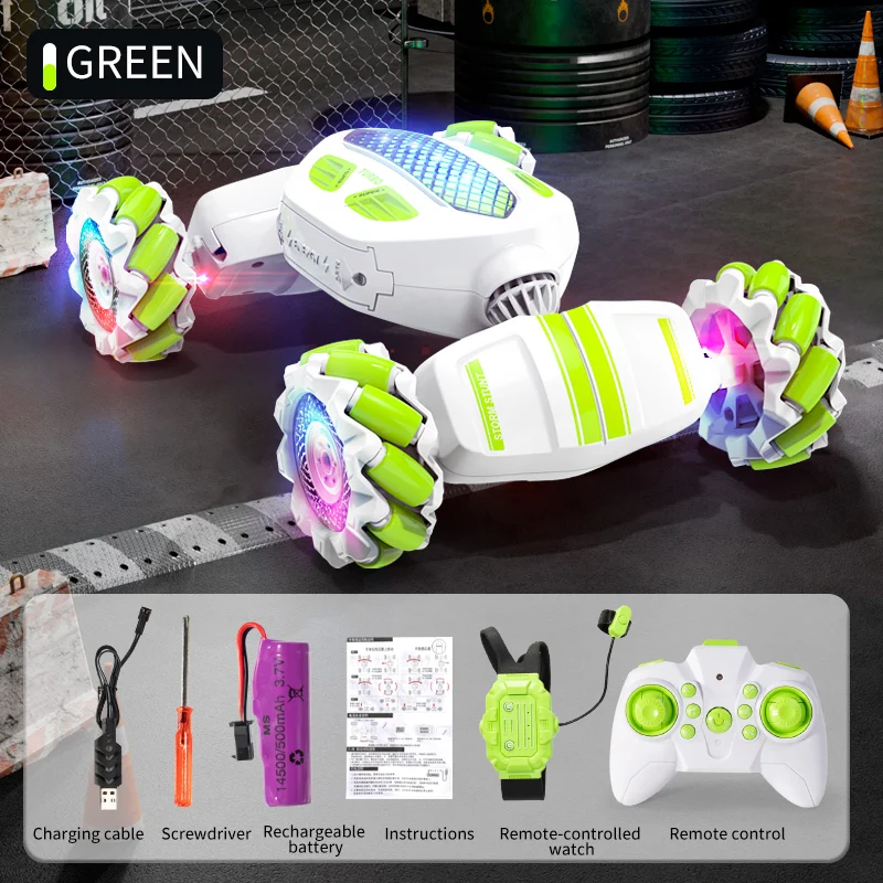 Carro de Controle Remoto 2.4g para Acrobacias, com Sensor de Gestos e Rotação, Ideal para Corridas Off road, Drift e Manobras Radicais. MDUG (verde)