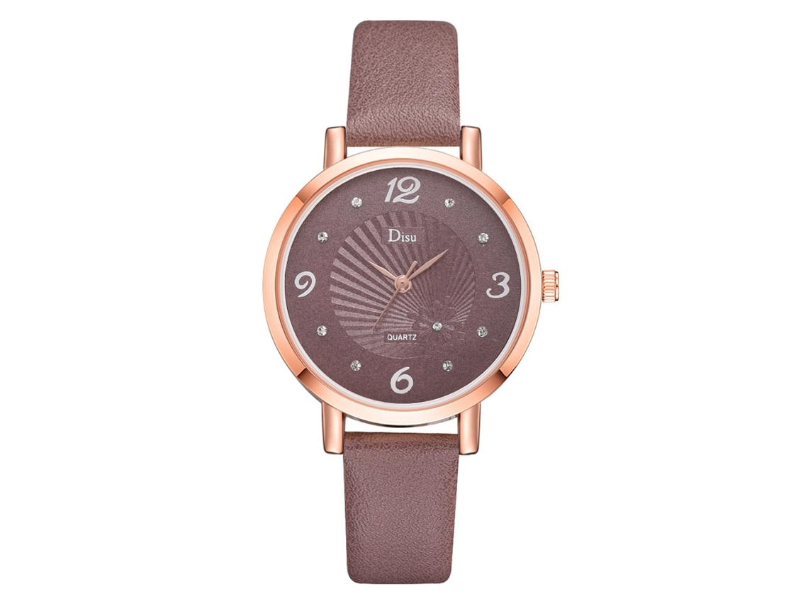 Relógio Feminino de Quartzo Simples com Pulseira de Couro Pu Bege