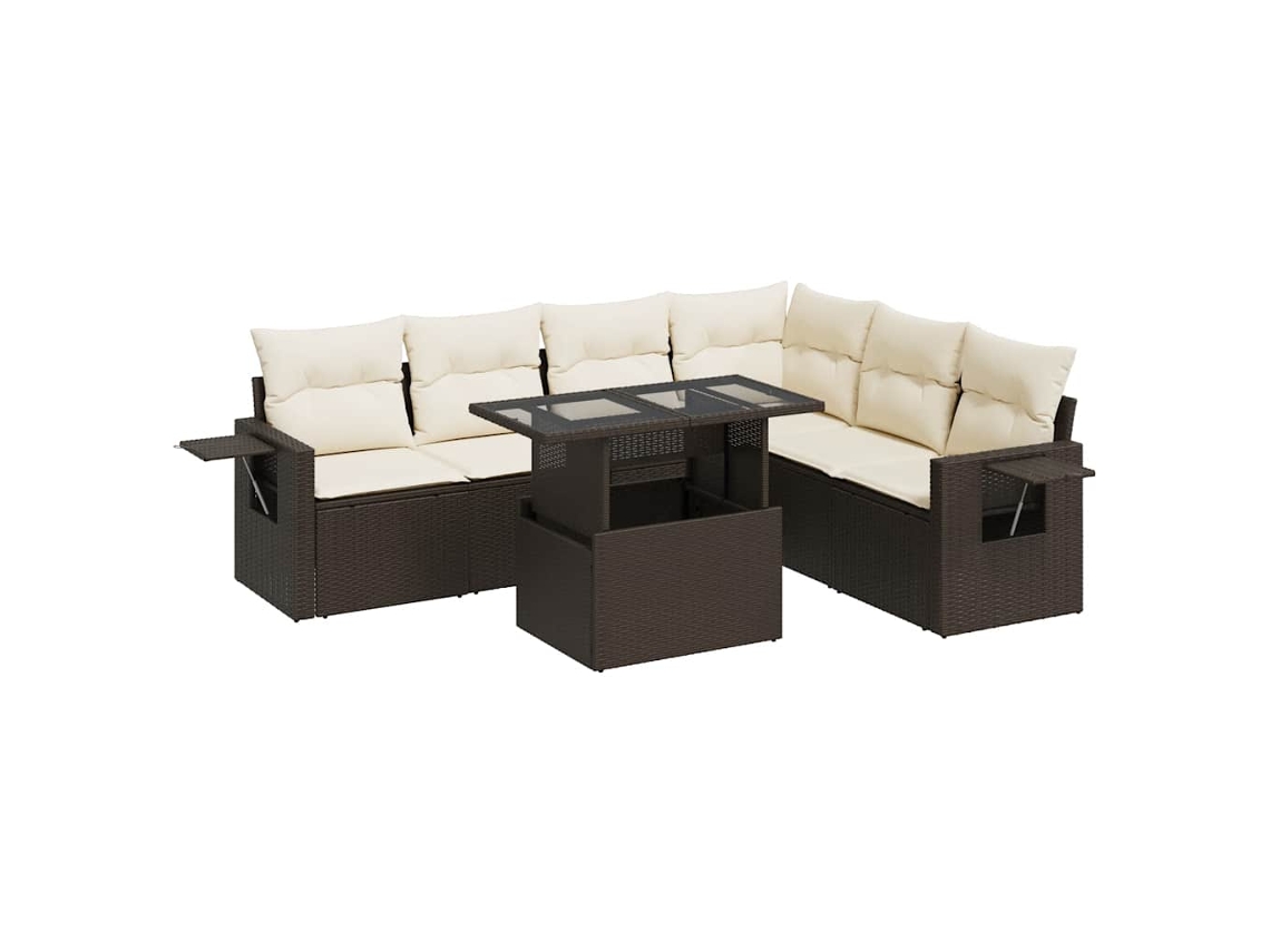 Conjunto de 7 Sofás de Jardim com Almofadões Vime Pe Castanho MAISON EXCLUSIVE (7 pcs)