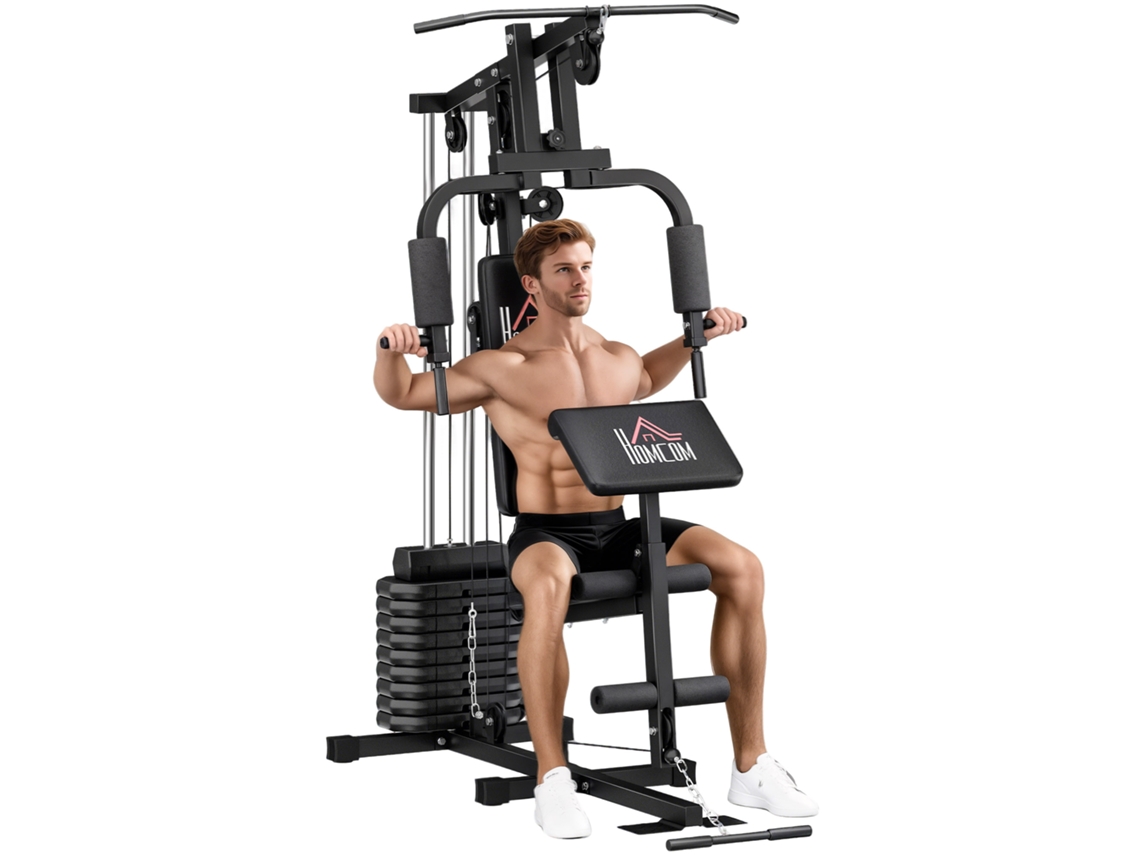 Estação de Fitness Multifuncional Power Tower com Pesos de Até 45kg e Banco Acolchoado. 135x103x210cm Ge
