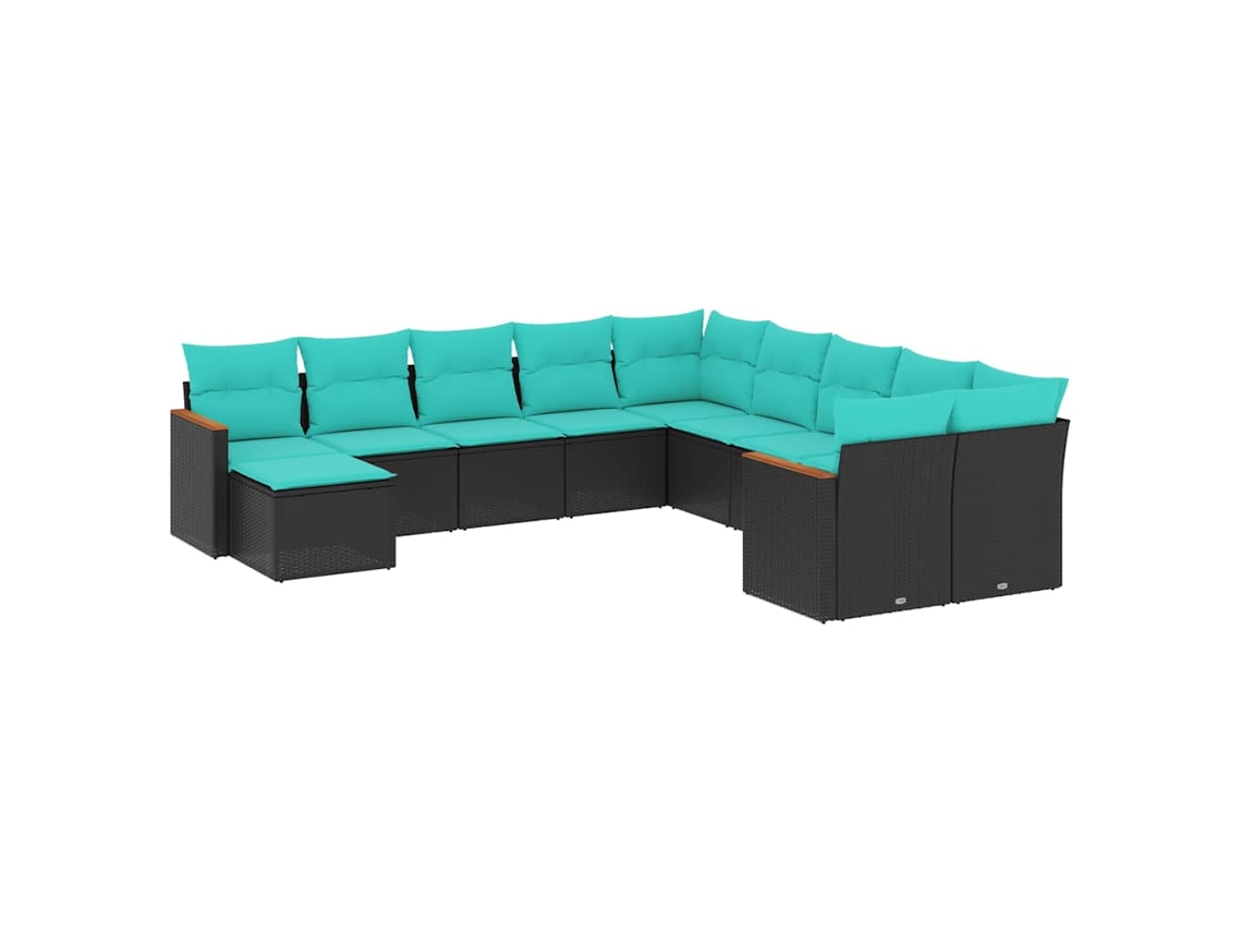 Vidaxl Conjunto De Sofá De Jardim Com 11 Peças E Almofadas Em Rattan Sintético Preto