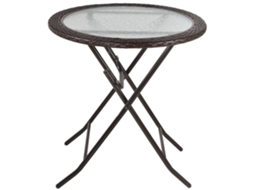 Mesa De Jardim Dobrável Com Tampo De Vidro Temperado, Estrutura De Aço E Decoração Em Rattan, Na Cor Marrom, 68 X 68 X 73 Cm Btforus