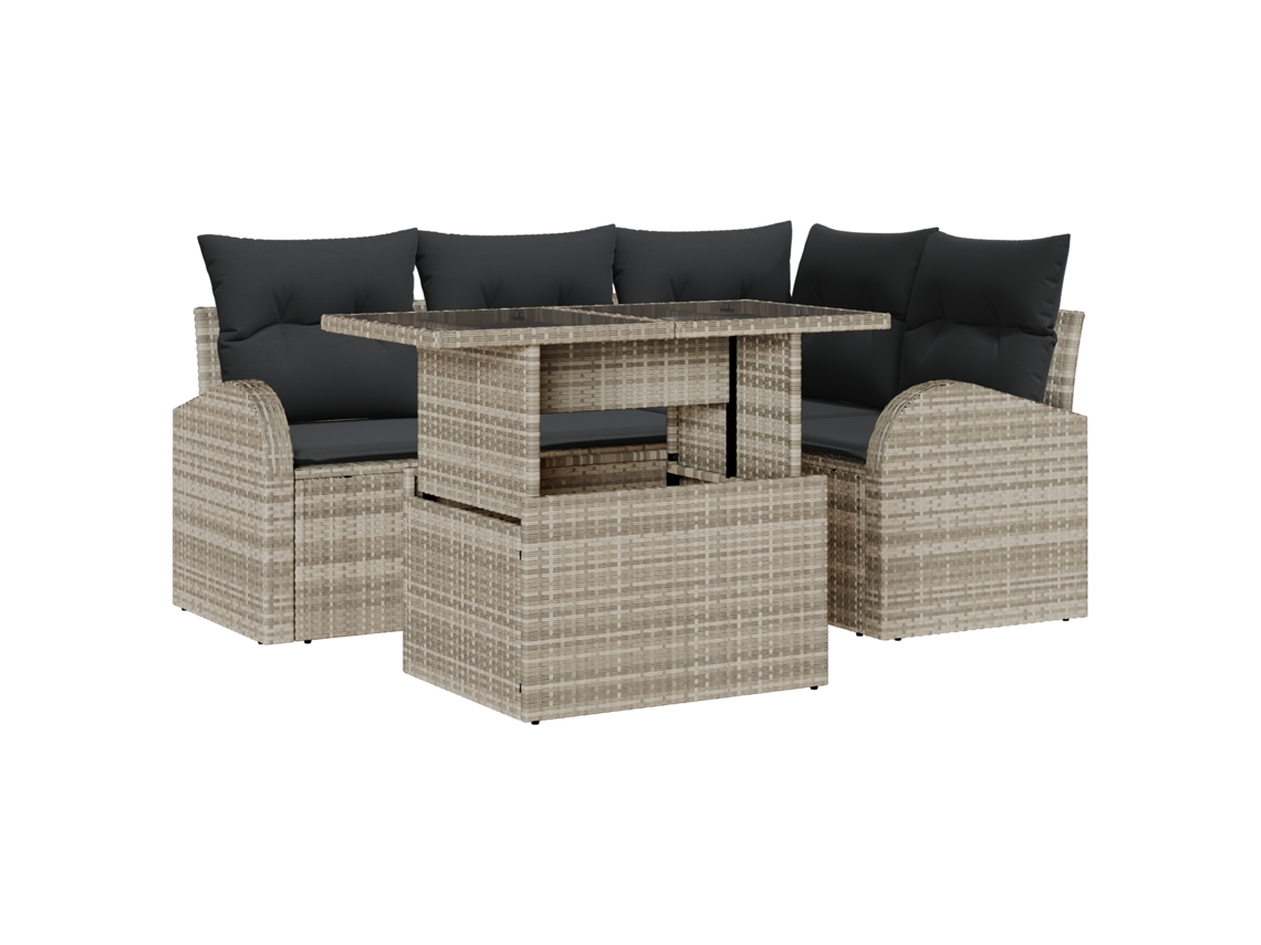 Conjunto 5 Móveis De Jardim Vidaxl Cinzento-claro Vime Pe (100 X 55 X 73 Cm)