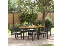 Vidaxl Conjunto De Jantar Para Jardim 7 Unid. Preto Vime Pe