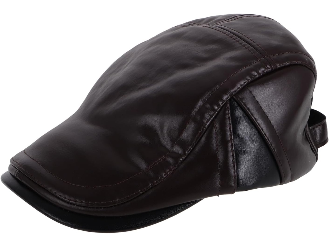 Gorro De Inverno Masculino Em Couro Pu Com Blocos De Cores, Quente E À Prova De Vento Com Proteção Para As Orelhas.